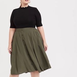 Torrid Olive Green Button Midi Skirt